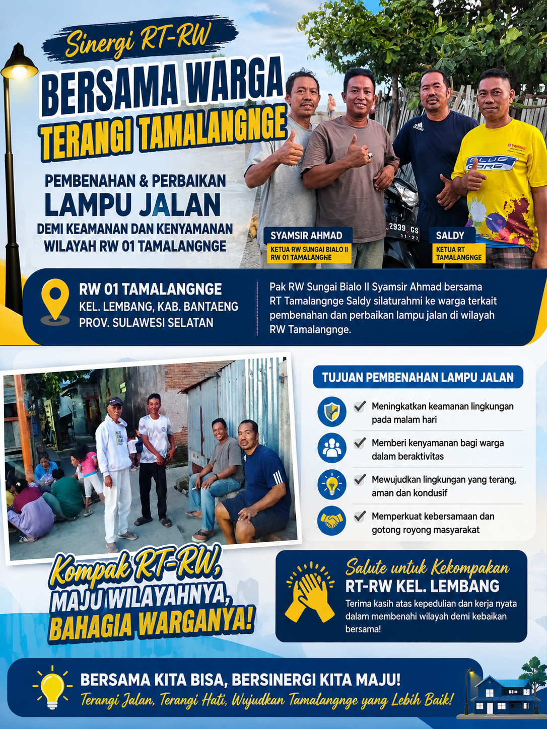 Sinergi RT-RW Tunjukkan Kepedulian, Pembenahan Lampu Jalan di Tamalangnge Demi Kenyamanan Warga